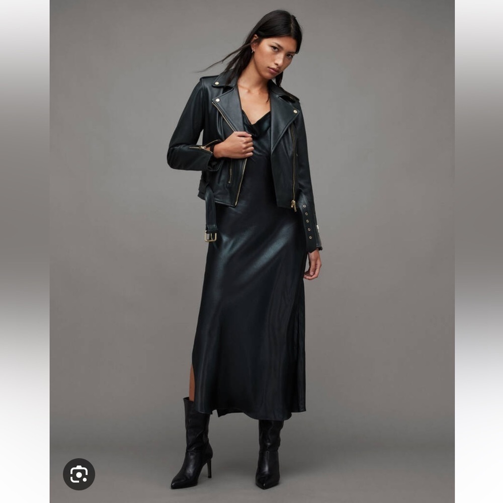 Allsaints Balfern Leather Moto Jacket in Sycamore Green New with Tags! - Picture 3 of 10